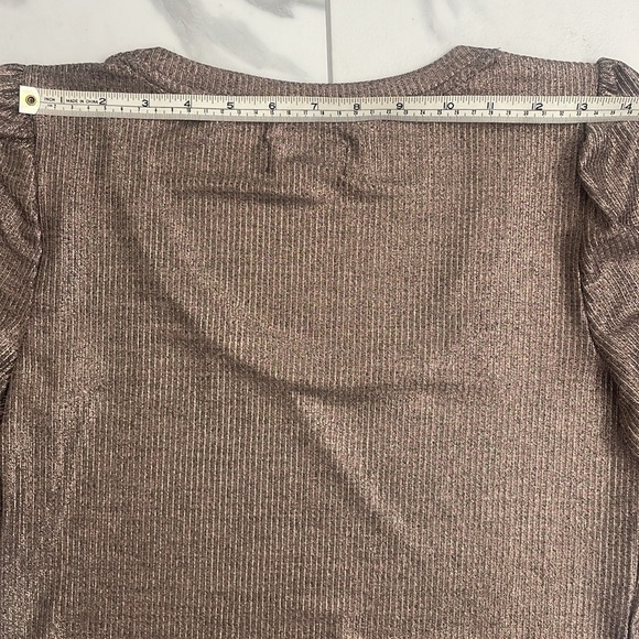 Maeve Gold Shimmer Blouse Short Puff Sleeve Ribbed Stretchy Fabric Size XS - Picture 12 of 12